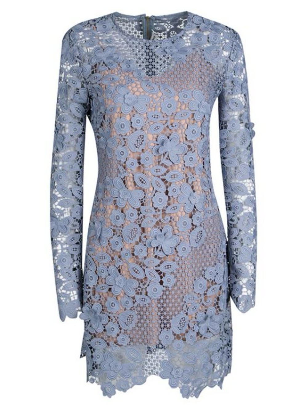 Self-Portrait | Long Sleeve Guipure Lace Mini in Blue Grey UK 10/US 6